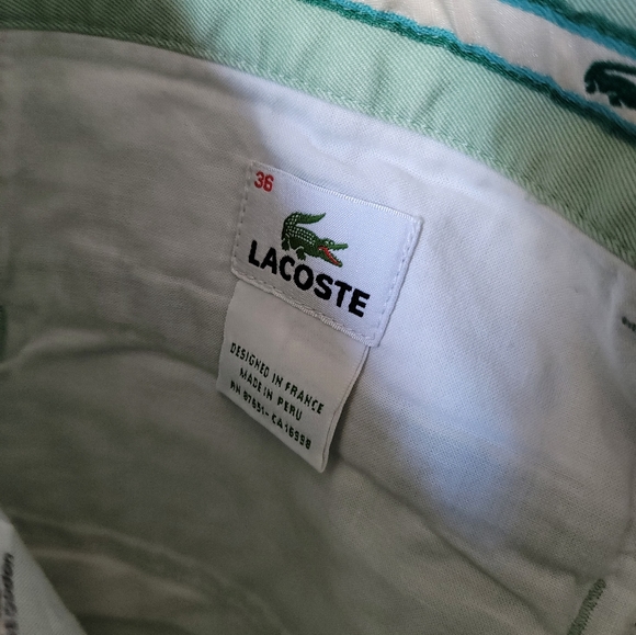LACOSTE Men's Pastel Green Cotton Chino Pants, Size 36" - Picture 8 of 12